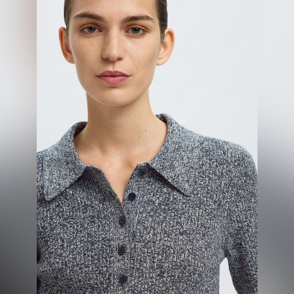 Selected Femme Knitted Polo Sweater in Dark Sapphire/Birch Mix – Size XL – NWT - Picture 4 of 6